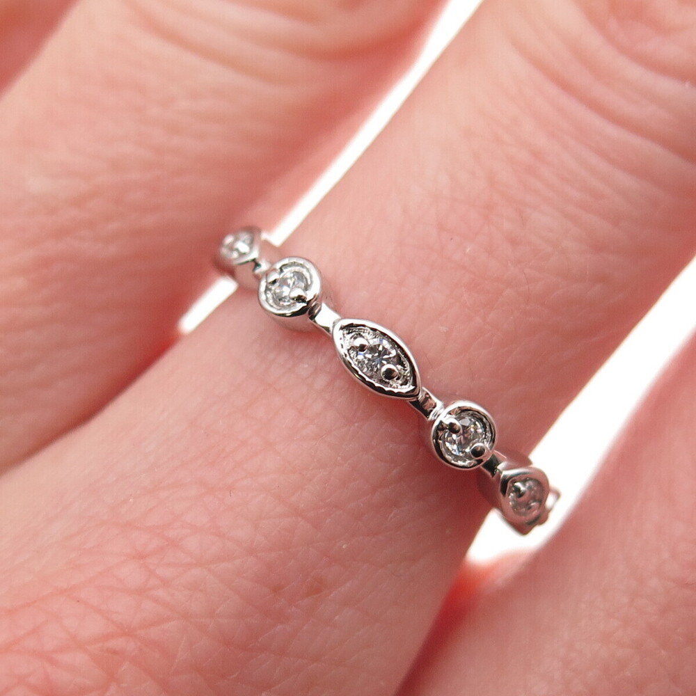 925 Sterling Silver Round-Cut C Z All Around Band Ring Size 5.75
